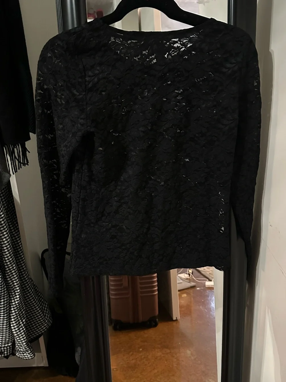 NWOT Anthropologie Long Sleeve Black Lace Crew-Neck Top - S